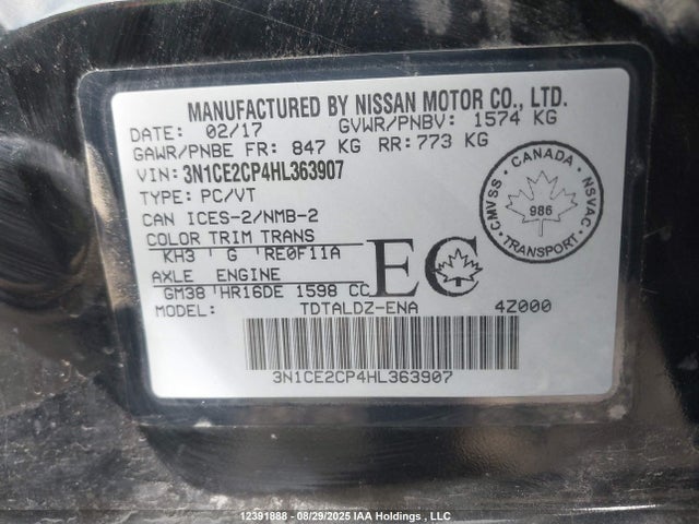 Nissan VERSA NOTE 2017 3N1CE2CP4HL363907 Image 9
