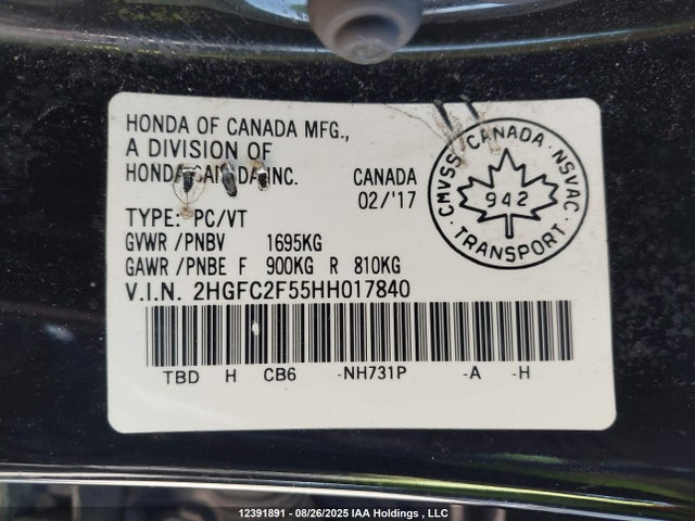 Honda k20c2 2017 2HGFC2F55HH017840 Image 9