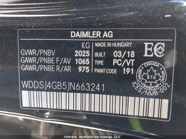 WDDSJ4GB5JN663241 Mercedes-Benz CLA-Class