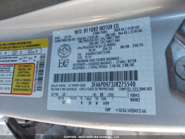 3FA6P0H73JR275540 Ford Fusion