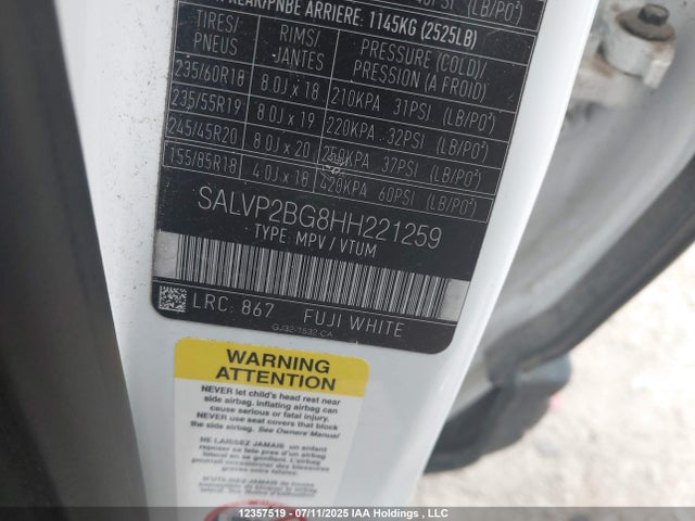 SALVP2BG8HH221259 Land Rover gtdi lev3 sulev30
