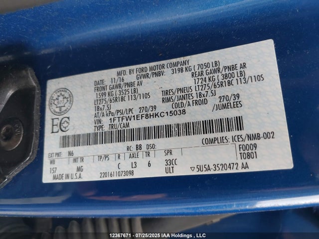 Ford 5.0l-4v 2017 1FTFW1EF8HKC15038 Image 18