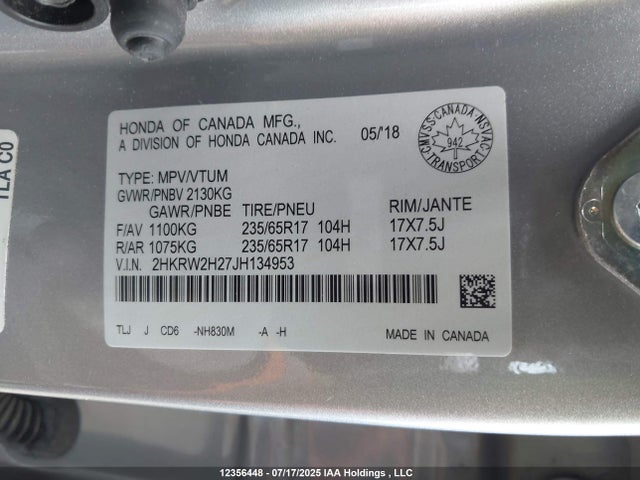 2HKRW2H27JH134953 Honda k24w9/k24v9