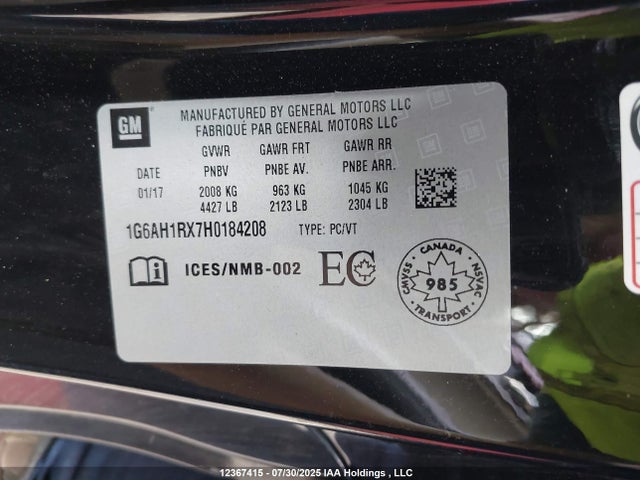 1G6AH1RX7H0184208 Cadillac ltg - sid, alum, vvt, dcvcp turbo, e0-e100, alum