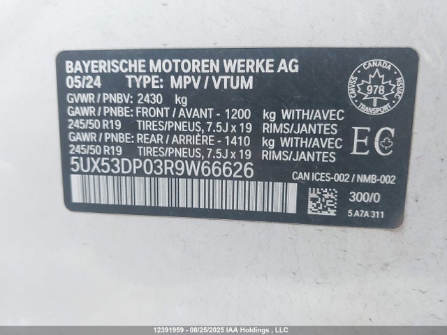 5UX53DP03R9W66626 BMW X3