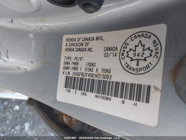Honda r18z1 2014 2HGFB2F49EH015093 Image 9