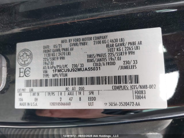 1FMCU9J92MUA55031 Ford gtdi