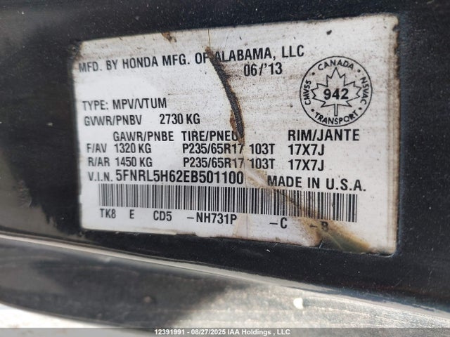Honda j35z8 2014 5FNRL5H62EB501100 Image 9
