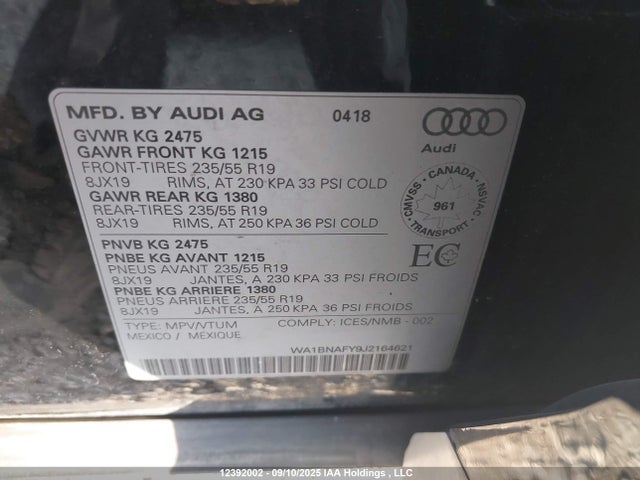 WA1BNAFY9J2164621 Audi Q5