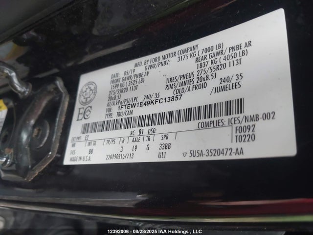 Ford gtdi 2019 1FTEW1E49KFC13857 Image 9