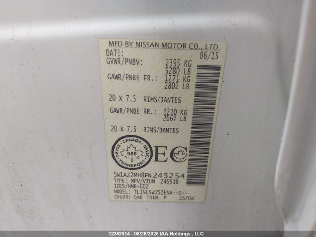 5N1AZ2MH8FN245254 Nissan Murano