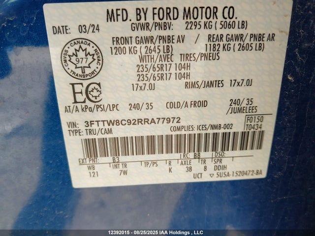 3FTTW8C92RRA77972 Ford ecoboost