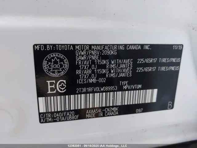 2T3R1RFV0LW089953 Toyota a25a-fks