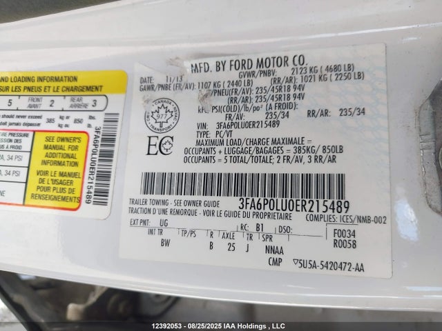 Ford Fusion 2014 3FA6P0LU0ER215489 Image 9