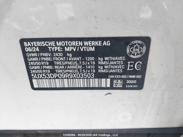 Продаж на аукціоні авто 2024 Bmw X3 Xdrive30i, vin: 5UX53DP09R9X03503, номер лоту: 12392064
