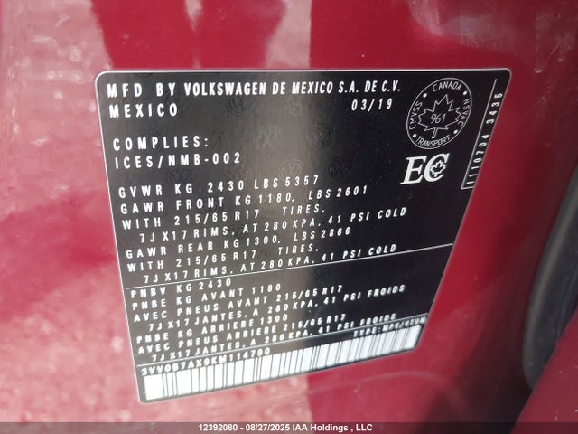 3VV0B7AX9KM114790 Volkswagen Tiguan