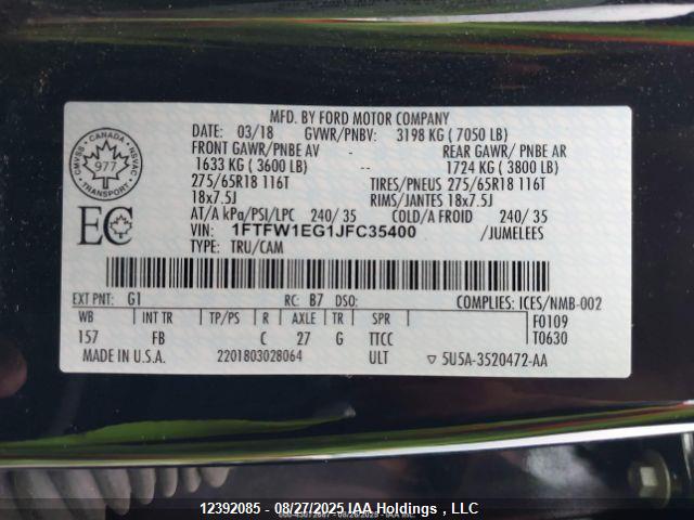 1FTFW1EG1JFC35400 Ford 3.5l gtdi