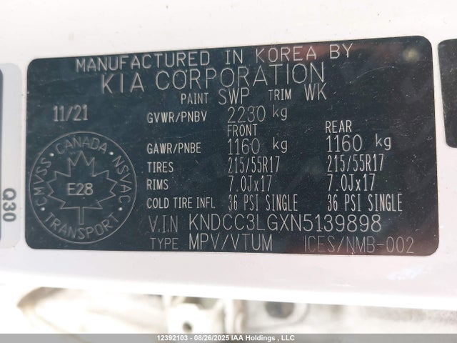 KNDCC3LGXN5139898 KIA Niro