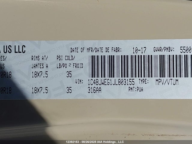 1C4BJWEG1JL803155 Jeep WRANGLER JK