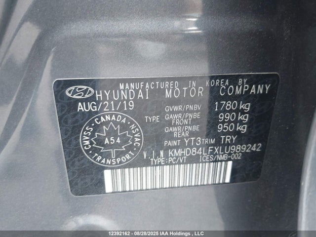 KMHD84LFXLU989242 Hyundai mpi nu