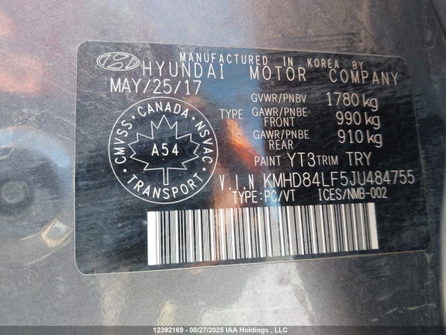 KMHD84LF5JU484755 Hyundai mpi nu