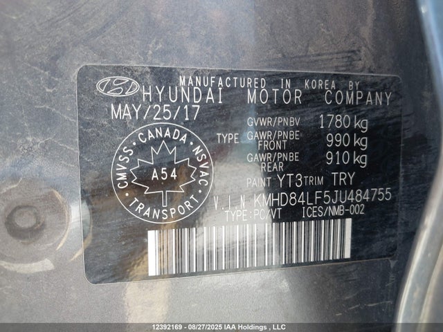 KMHD84LF5JU484755 Hyundai mpi nu