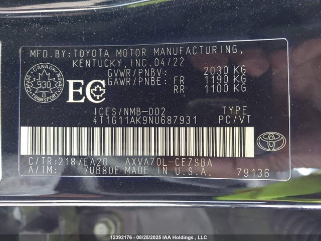 4T1G11AK9NU687931 Toyota a25a-fks