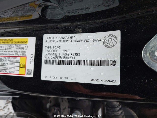 Aukcja sprzedaży 2025 Honda Civic Sport, vin: 2HGFE2F50SH102098, numer aukcji: 12392178