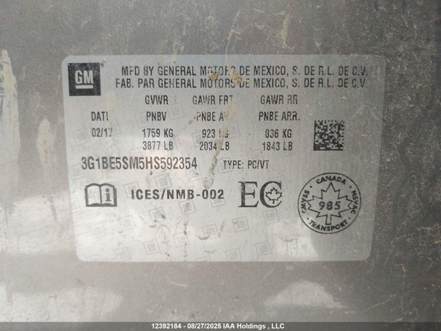 3G1BE5SM5HS592354 Chevrolet le2 -di: direct injection, vvt: variable valve timing, gen, alum