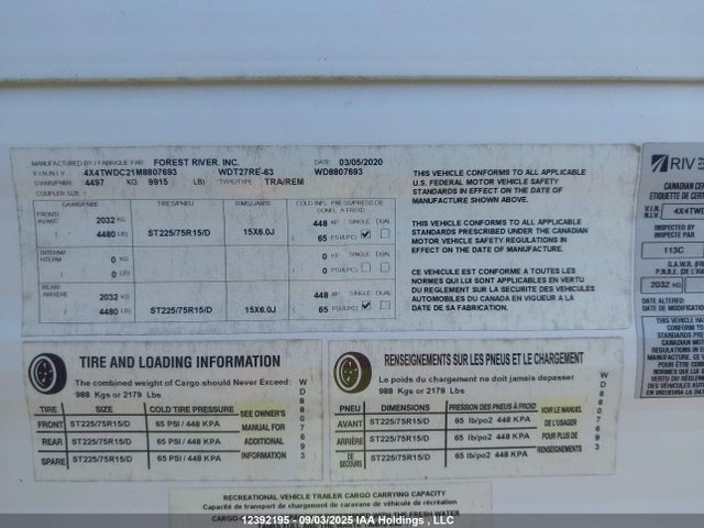 Продажа на аукционе авто 2021 Forest River Forest River, vin: 4X4TWDC21M8807693, номер лота: 12392195