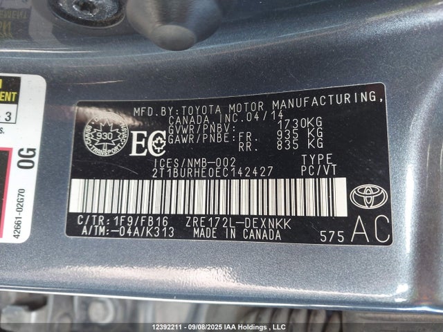 2T1BURHE0EC142427 Toyota 2zr-fe