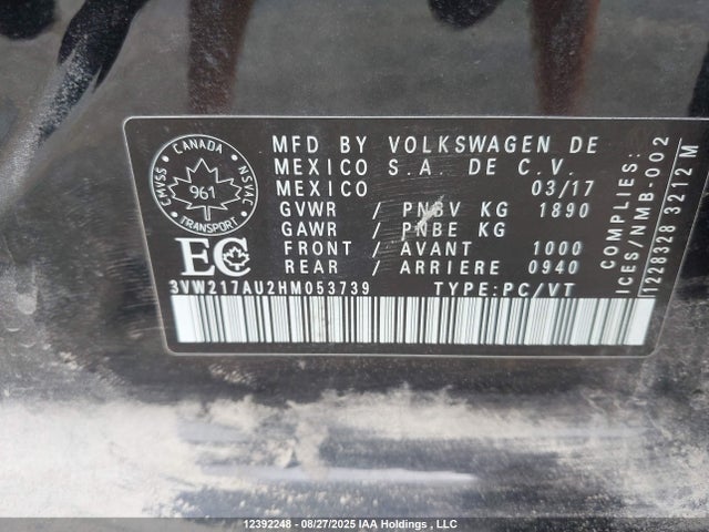 3VW217AU2HM053739 Volkswagen 1.8 tsi