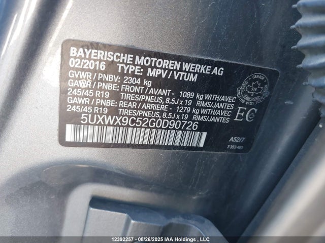 5UXWX9C52G0D90726 BMW X3