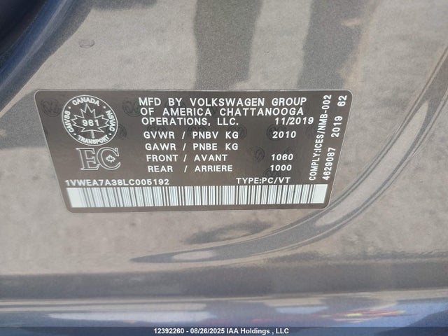 1VWEA7A38LC005192 Volkswagen Passat