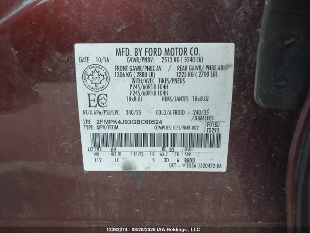 2FMPK4J93GBC60524 Ford Edge