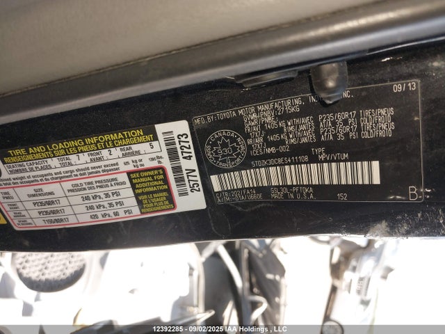 Toyota Sienna 2014 5TDZK3DC8ES411108 Image 9