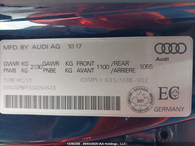 WAUSPBFF3JA054543 Audi A3