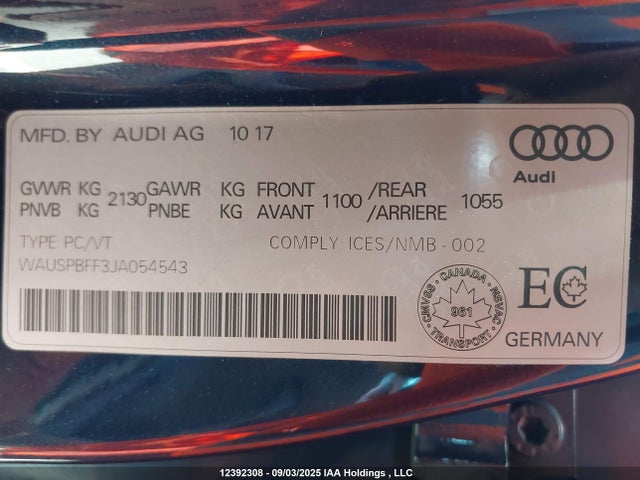 WAUSPBFF3JA054543 Audi A3