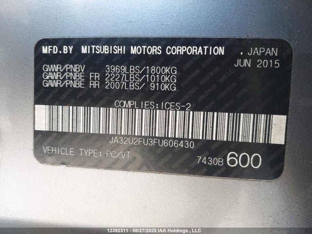 Mitsubishi dohc mivec 2015 JA32U2FU3FU606430 Image 9