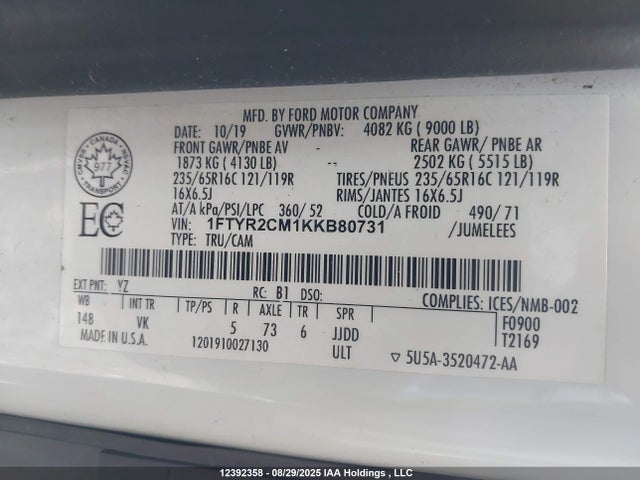 Ford 2019 2019 1FTYR2CM1KKB80731 Image 9