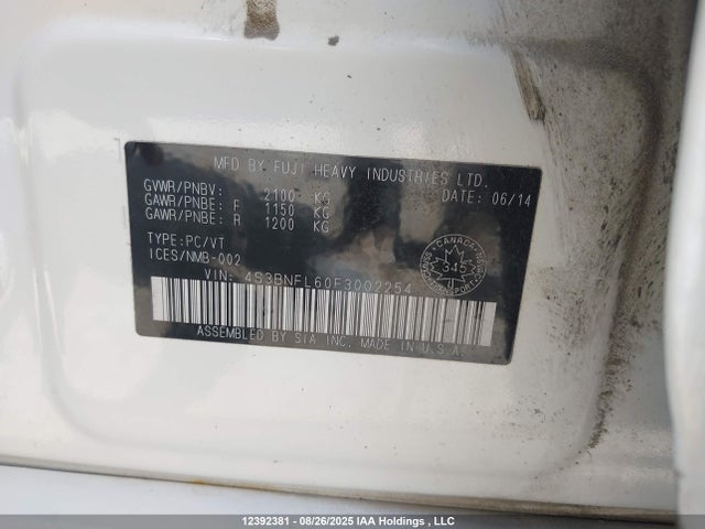 Subaru 3.6l c0 2015 4S3BNFL60F3002254 Image 9