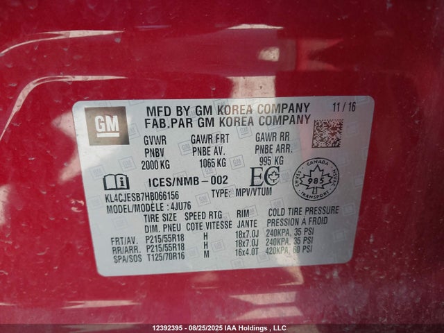 KL4CJESB7HB066156 Buick luv mfi, vvt: variable valve timing, alum, e85 max