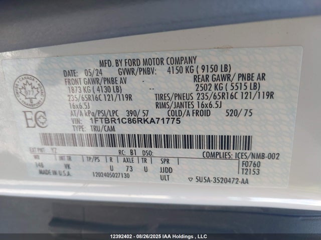 Ford 3.5l v6 cyclone 2024 1FTBR1C86RKA71775 Image 9