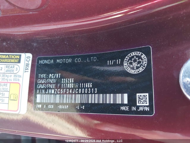 JHMZC5F34JC800313 Honda leb3(h4)