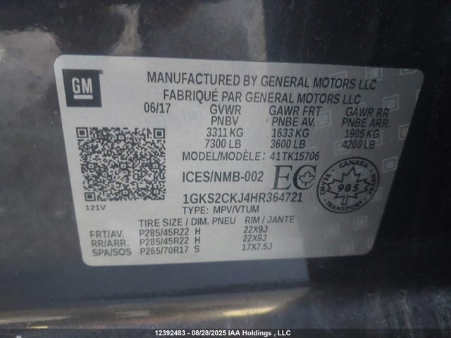 1GKS2CKJ4HR364721 GMC l86 - sidi: spark ignited direct injection, vvt: variable valve timing, afm, e85max, alum