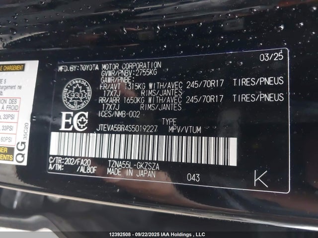 Aukcja sprzedaży 2025 Toyota 4runner, vin: JTEVA5BR4S5019227, numer aukcji: 12392508