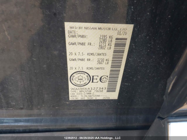 5N1AZ2DSXLN127343 Nissan Murano