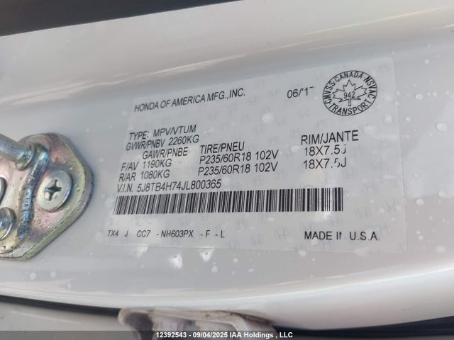 5J8TB4H74JL800365 Acura j35z2