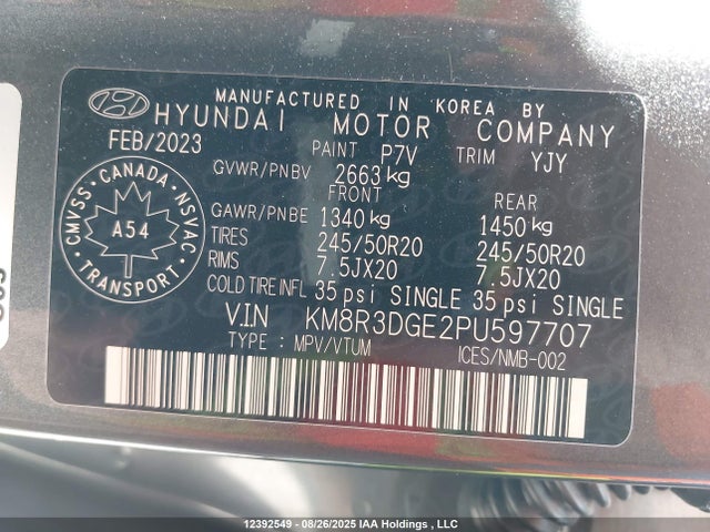 KM8R3DGE2PU597707 Hyundai gdi lambda ii