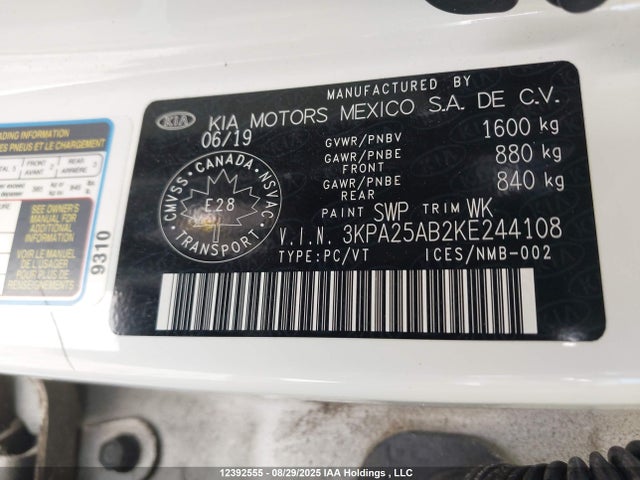 3KPA25AB2KE244108 KIA gdi gamma